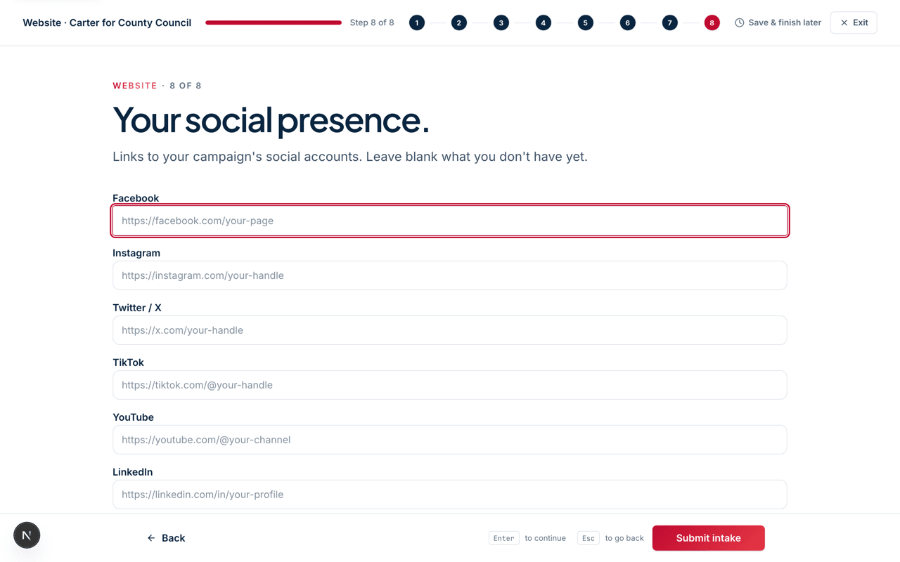 The website intake