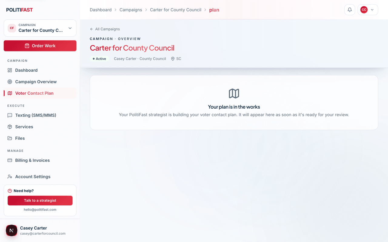 The Voter Contact Plan page